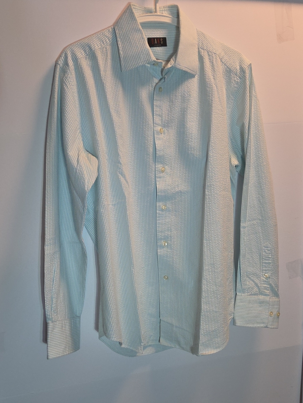 DAKS Men's Light Blue and White Striped Dress Shirt